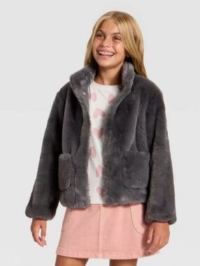 Girls' Gray Faux Fur Jacket Coat